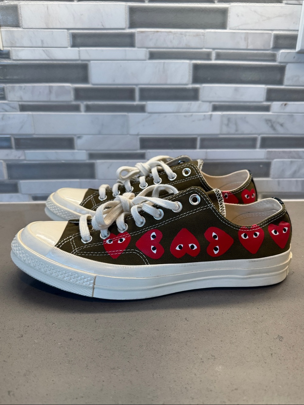 Converse x COMME des GARÇONS Olive Green Low Top Sneakers - Picture 3 of 8